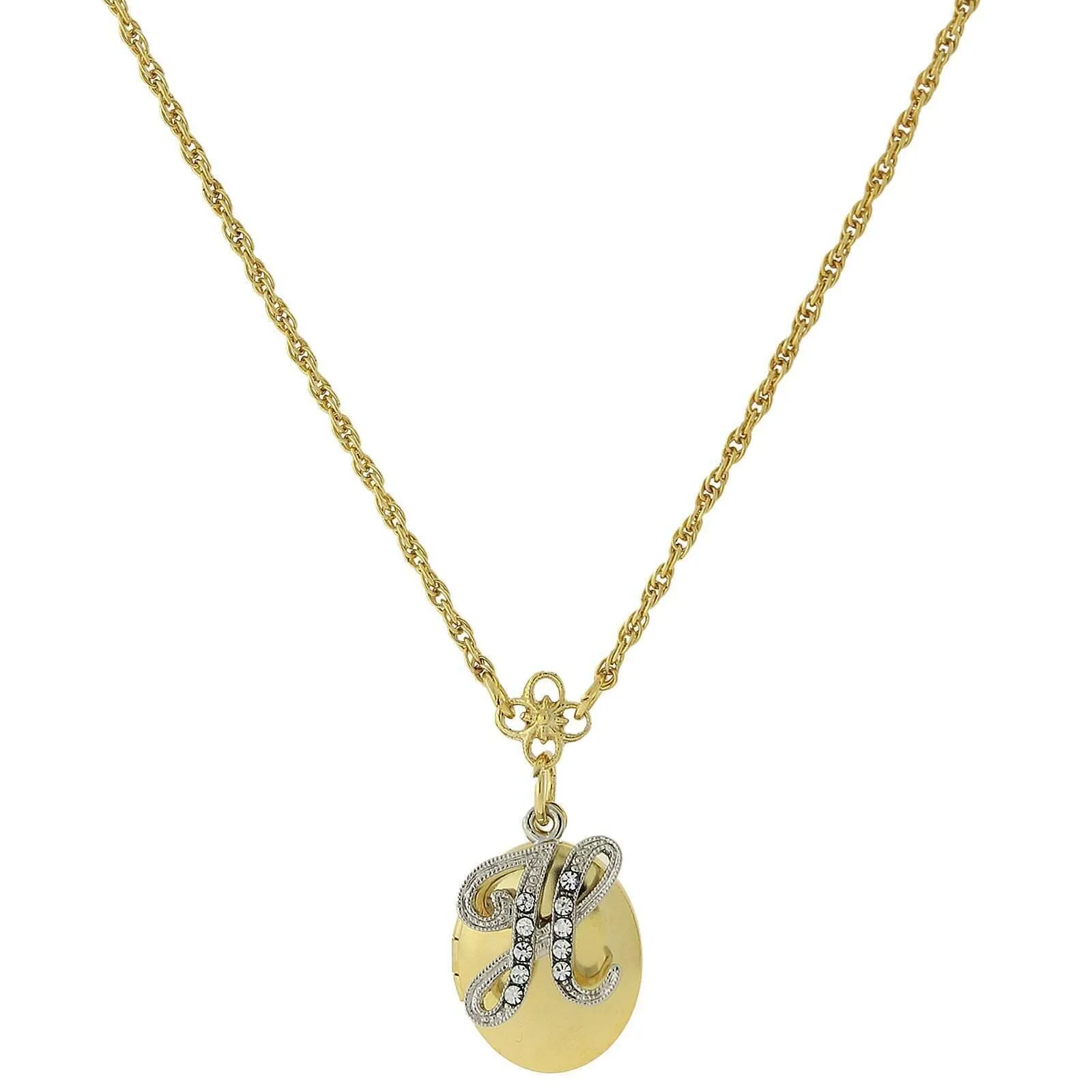 1928 Jewelry Crystal Initial Gold Locket Necklace 16" 1928 Jewelry