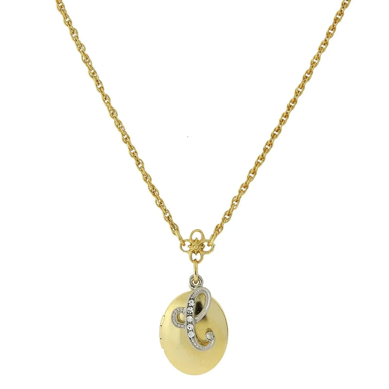 1928 Jewelry Crystal Initial Gold Locket Necklace 16" 1928 Jewelry
