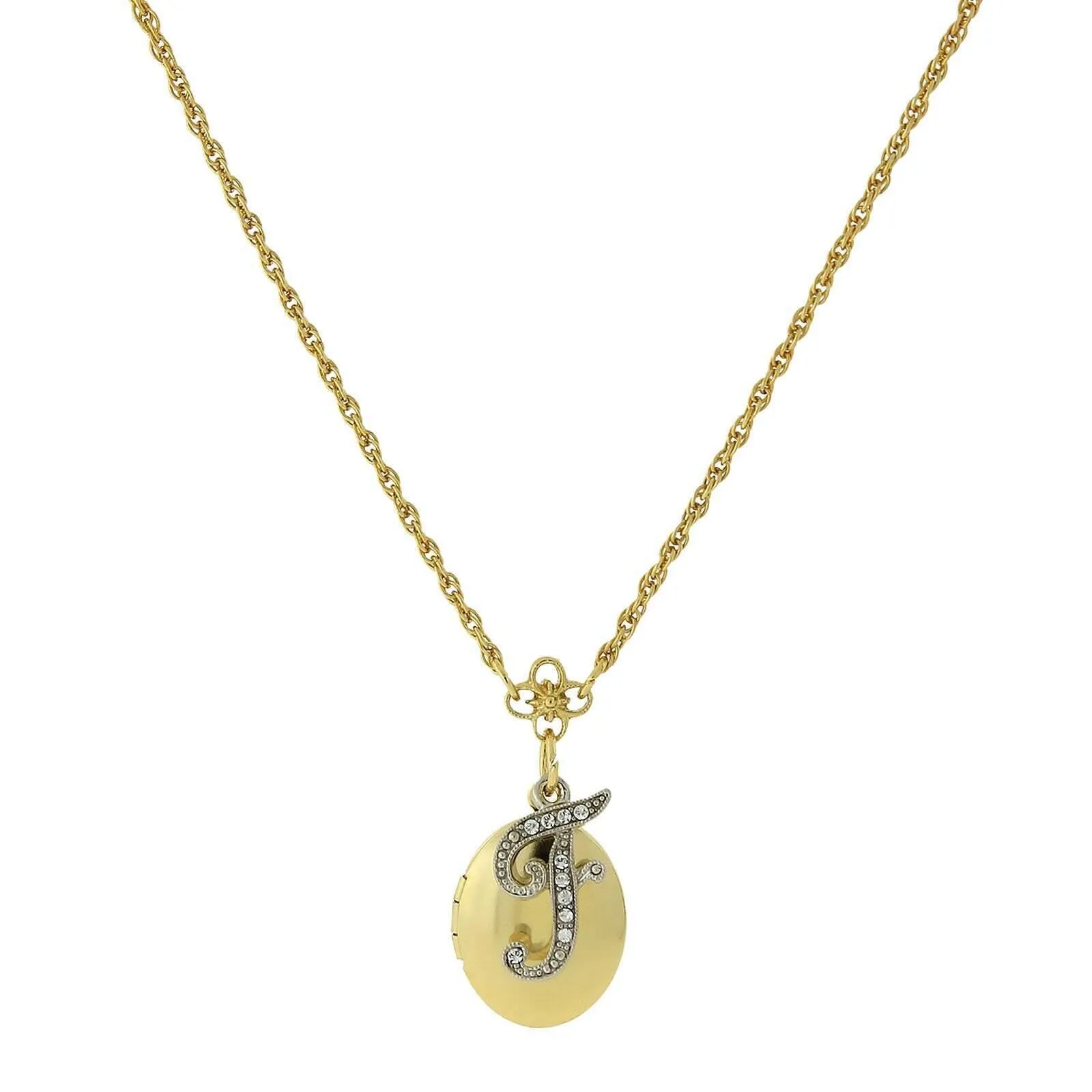 1928 Jewelry Crystal Initial Gold Locket Necklace 16" 1928 Jewelry