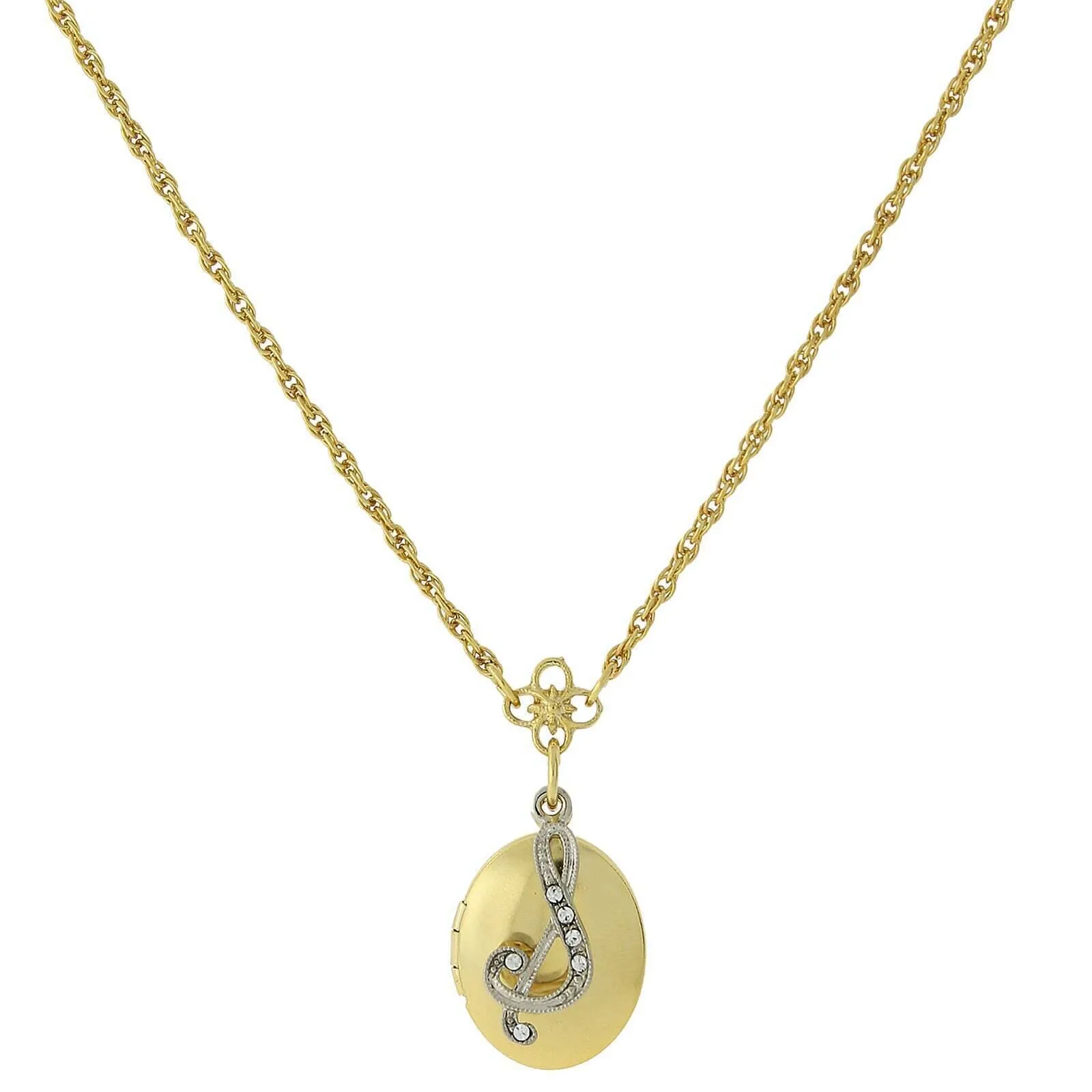 1928 Jewelry Crystal Initial Gold Locket Necklace 16" 1928 Jewelry