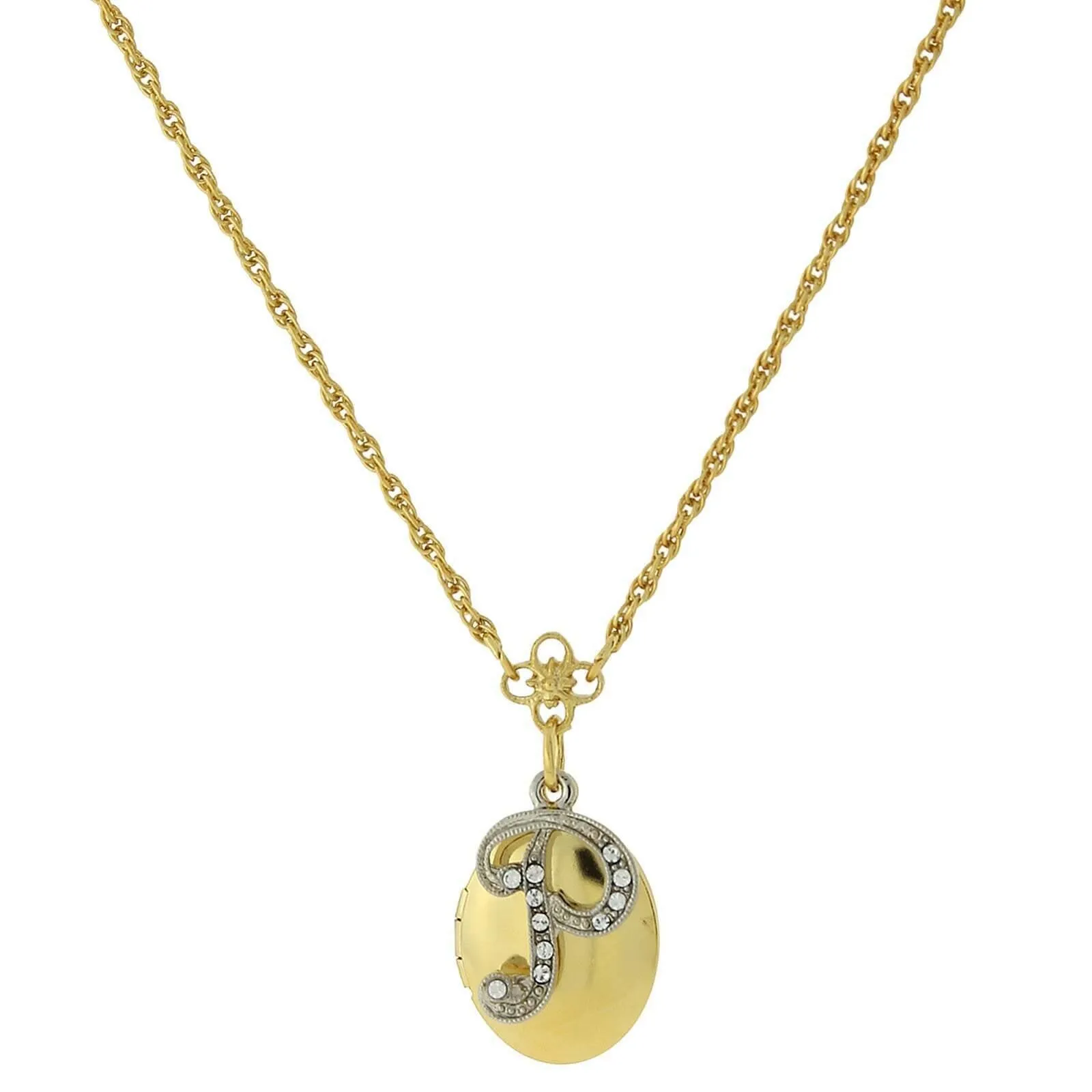 1928 Jewelry Crystal Initial Gold Locket Necklace 16" 1928 Jewelry