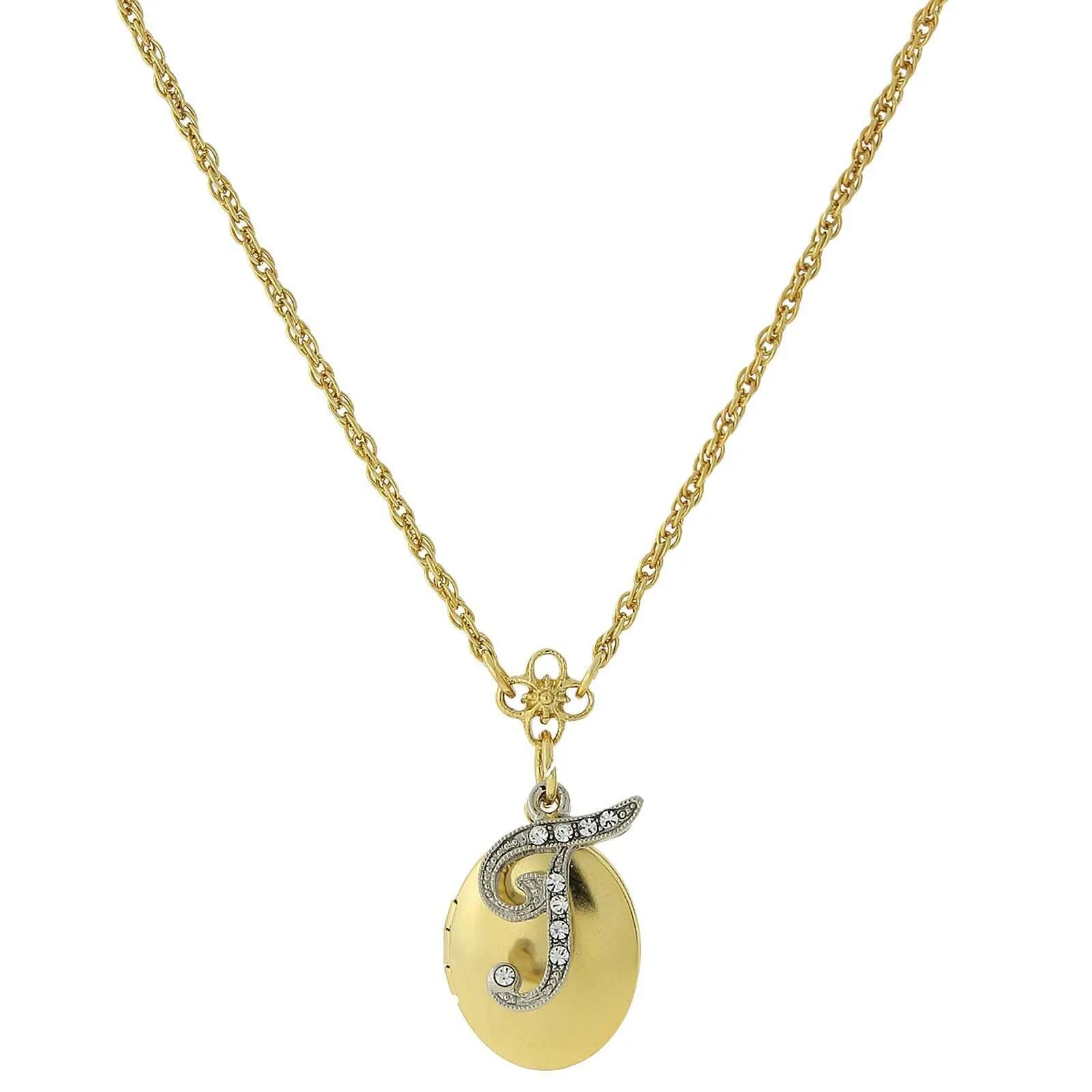 1928 Jewelry Crystal Initial Gold Locket Necklace 16" 1928 Jewelry