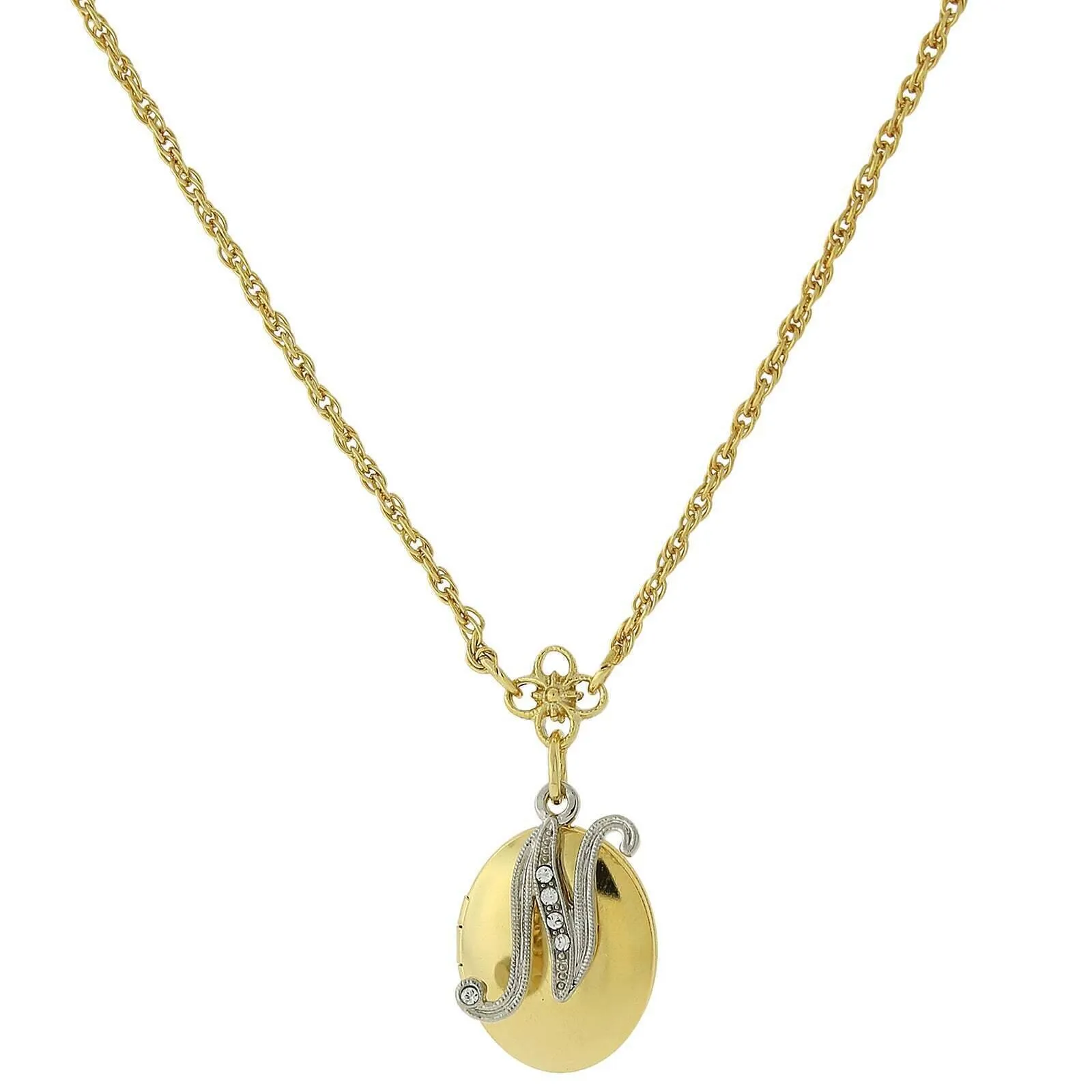 1928 Jewelry Crystal Initial Gold Locket Necklace 16" 1928 Jewelry