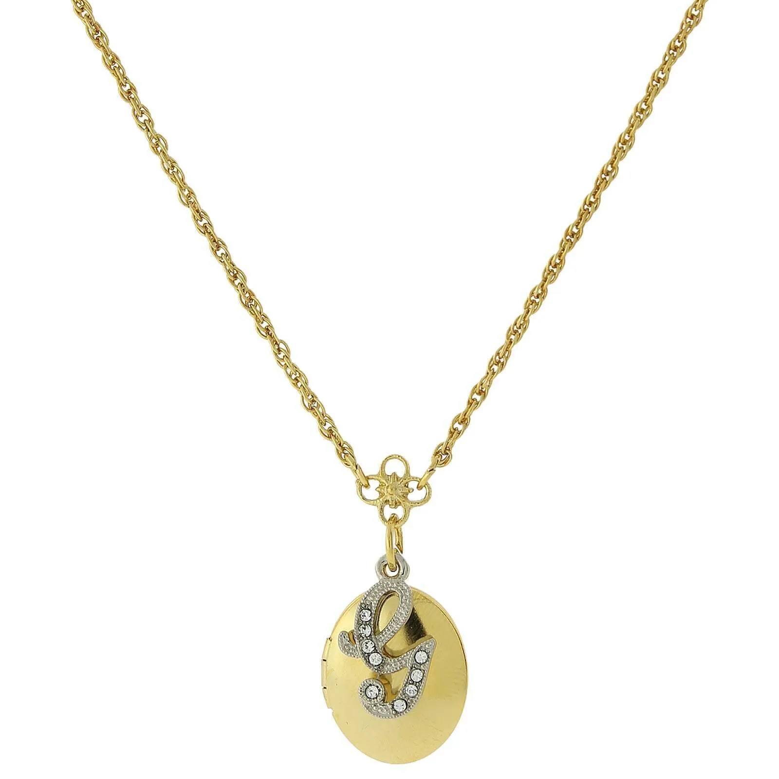 1928 Jewelry Crystal Initial Gold Locket Necklace 16" 1928 Jewelry