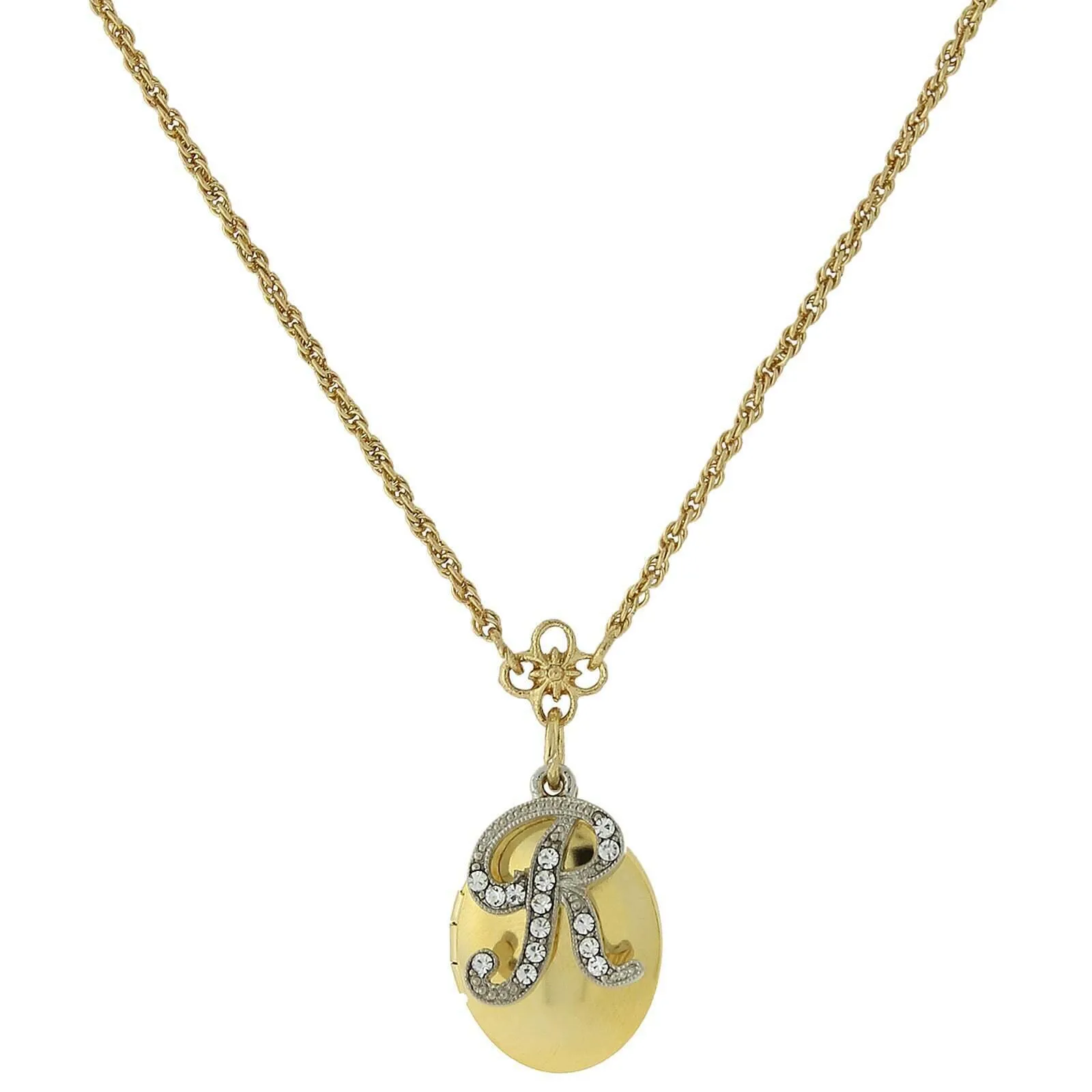 1928 Jewelry Crystal Initial Gold Locket Necklace 16" 1928 Jewelry