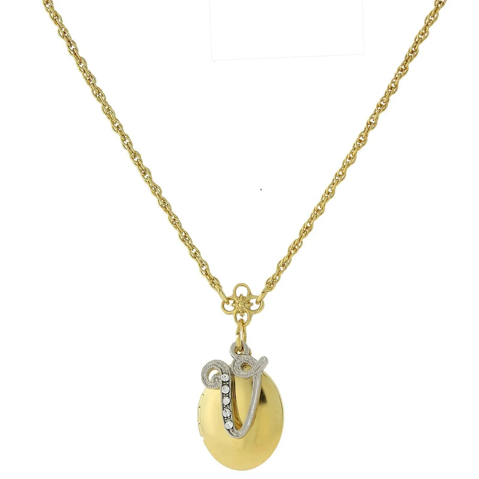 1928 Jewelry Crystal Initial Gold Locket Necklace 16" 1928 Jewelry