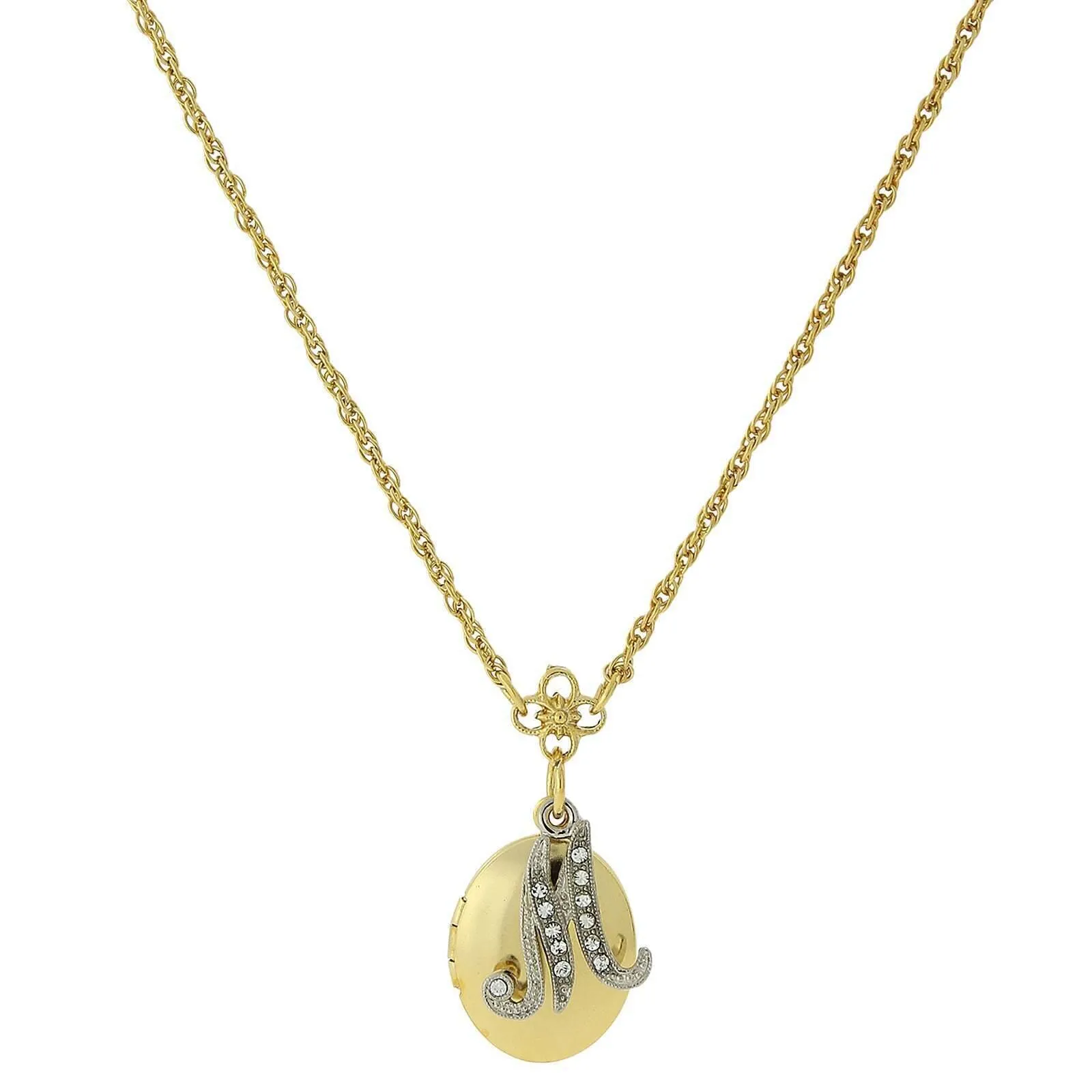 1928 Jewelry Crystal Initial Gold Locket Necklace 16" 1928 Jewelry