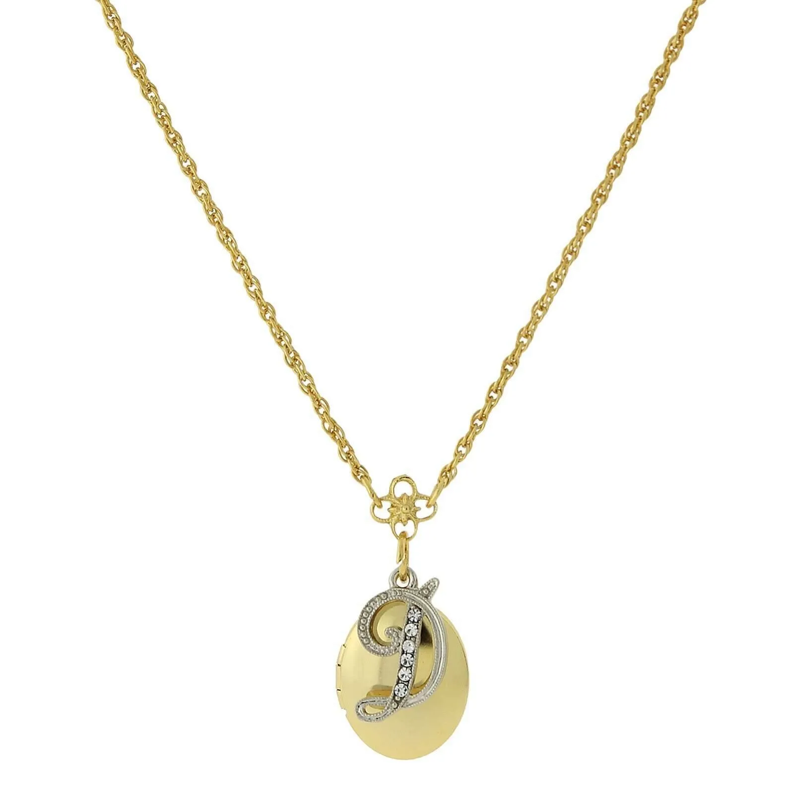 1928 Jewelry Crystal Initial Gold Locket Necklace 16" 1928 Jewelry