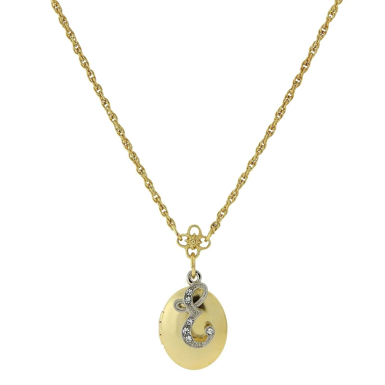 1928 Jewelry Crystal Initial Gold Locket Necklace 16" 1928 Jewelry