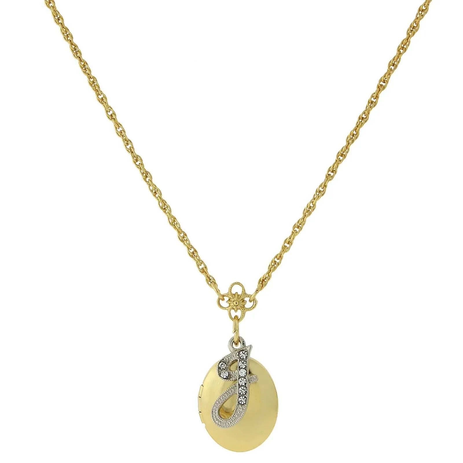 1928 Jewelry Crystal Initial Gold Locket Necklace 16" 1928 Jewelry