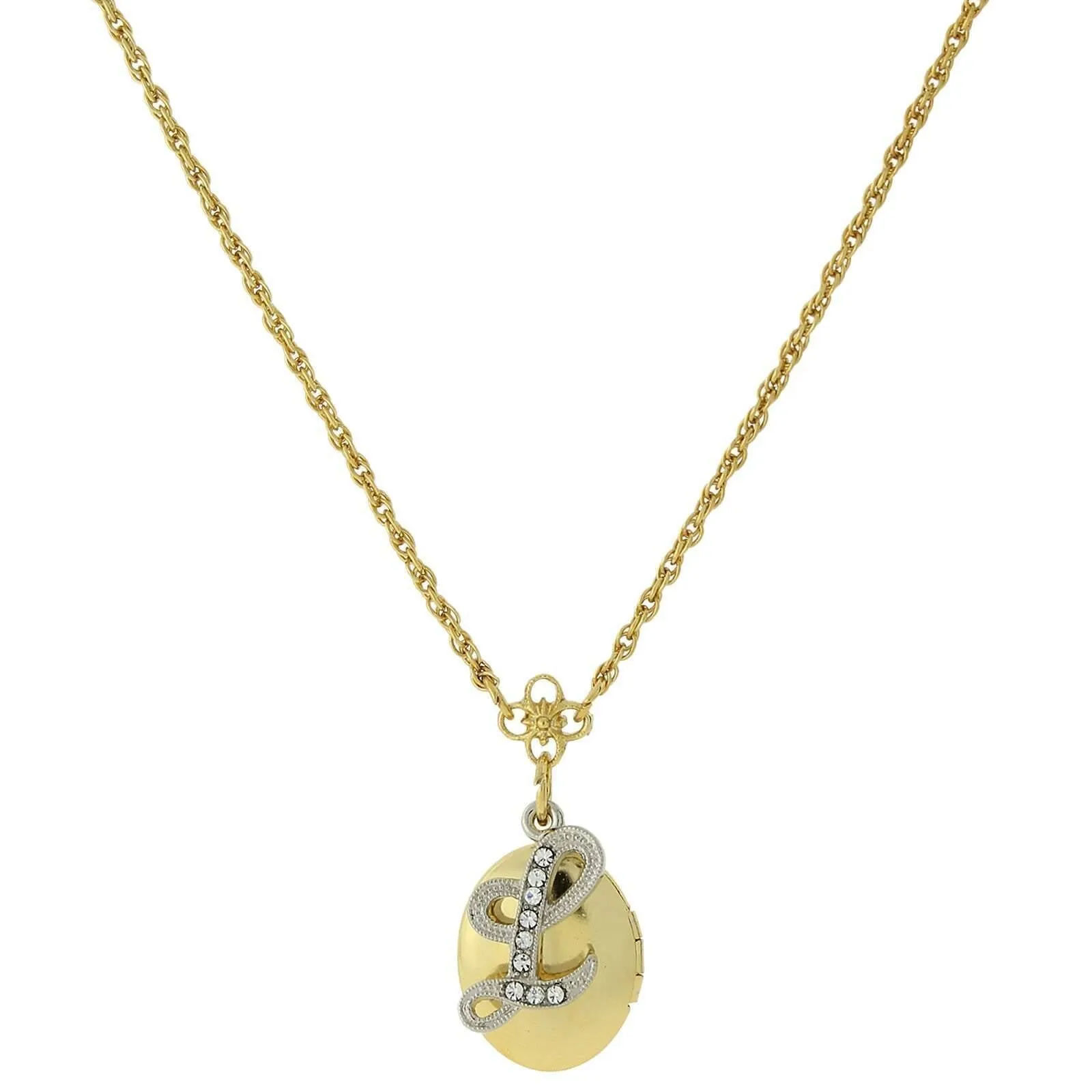 1928 Jewelry Crystal Initial Gold Locket Necklace 16" 1928 Jewelry