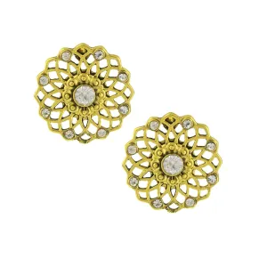 1928 Jewelry Crystal Large Filigree Button Earrings 1928 Jewelry