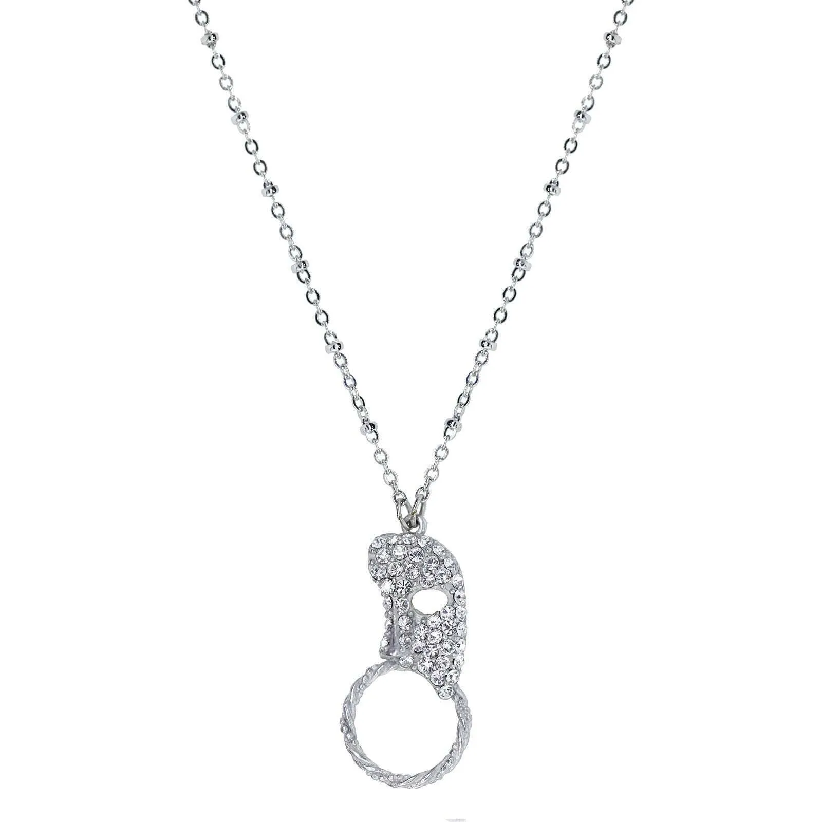 1928 Jewelry Crystal Masquerade Mask Badge & Eyeglass Holder Chain Necklace 30" 1928 Jewelry
