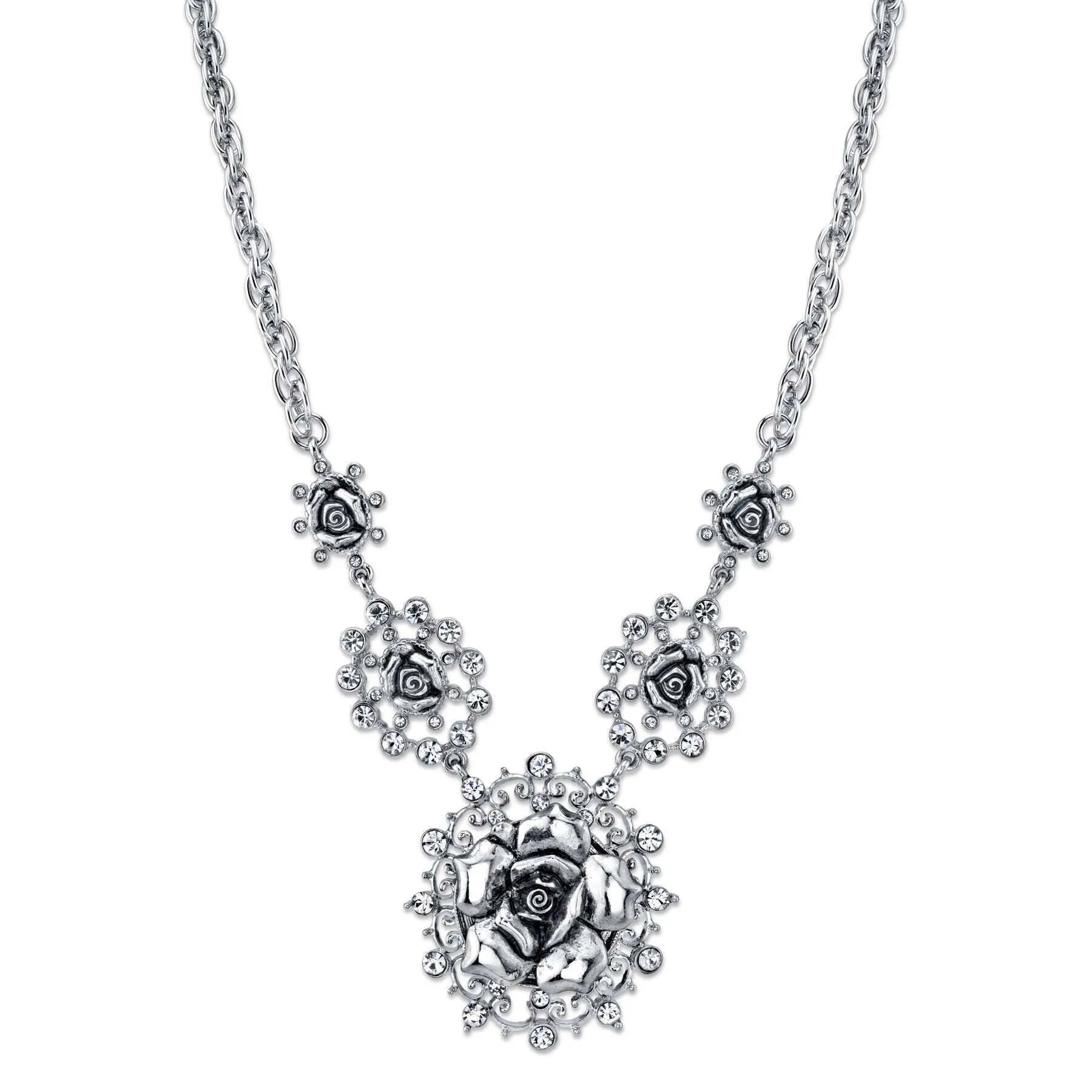 1928 Jewelry Crystal Multi Flower Drop Necklace 16"   3" Extender 1928 Jewelry