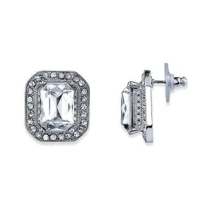 1928 Jewelry Crystal Octagon Button Earrings 1928 Jewelry