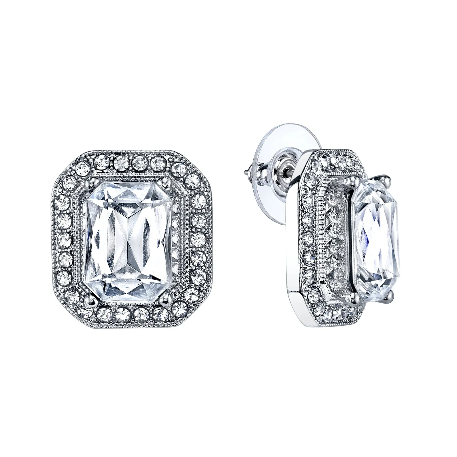 1928 Jewelry Crystal Octagon Button Earrings 1928 Jewelry