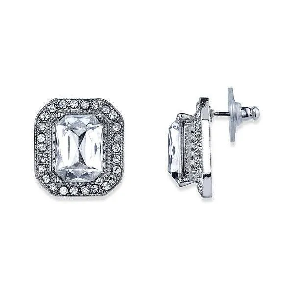 1928 Jewelry Crystal Octagon Button Earrings 1928 Jewelry