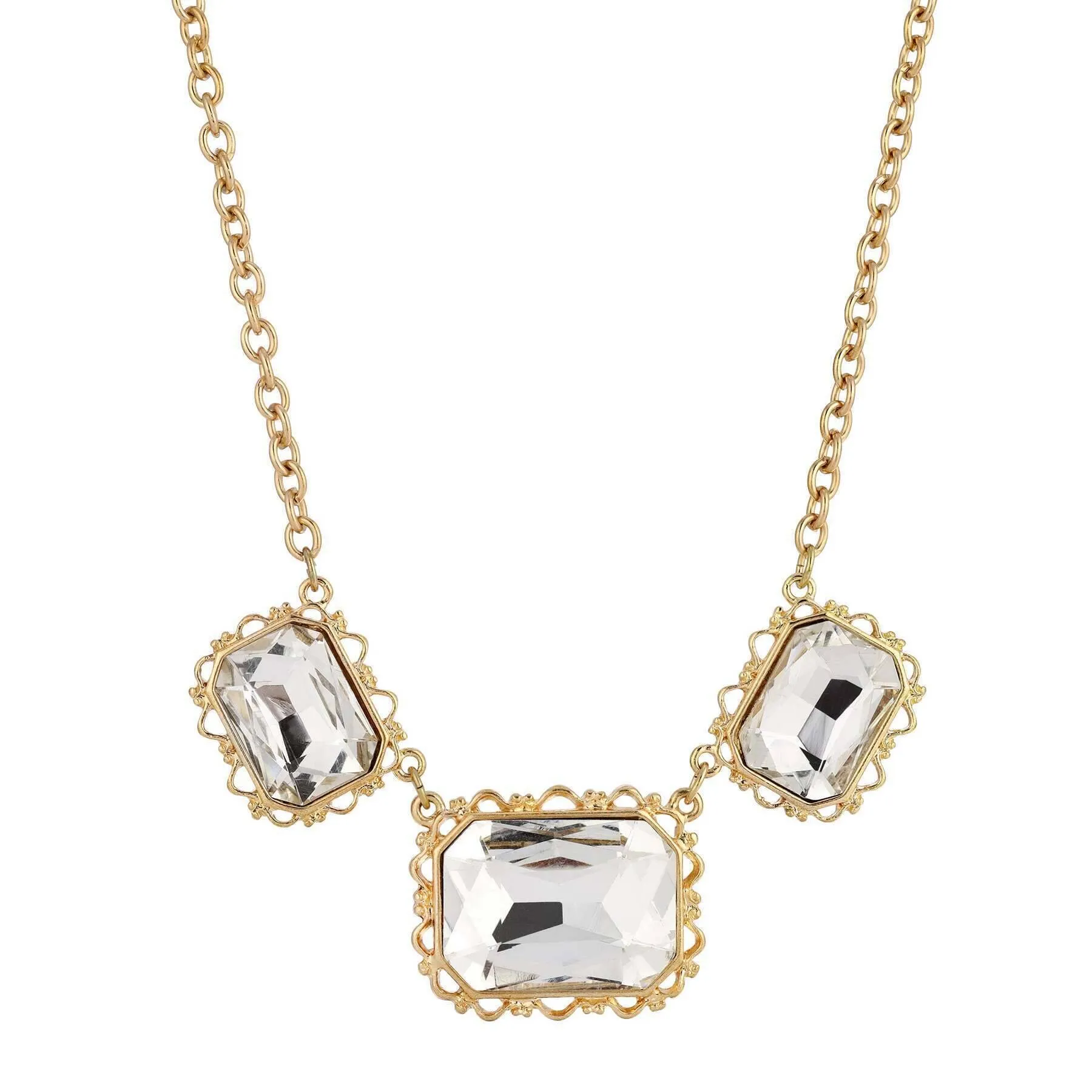 1928 Jewelry Crystal Octagonal Opulence Filigree Collar Necklace 16"   3" Extender 1928 Jewelry