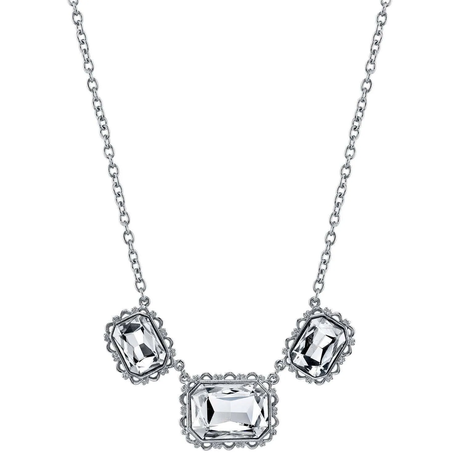 1928 Jewelry Crystal Octagonal Opulence Filigree Collar Necklace 16"   3" Extender 1928 Jewelry