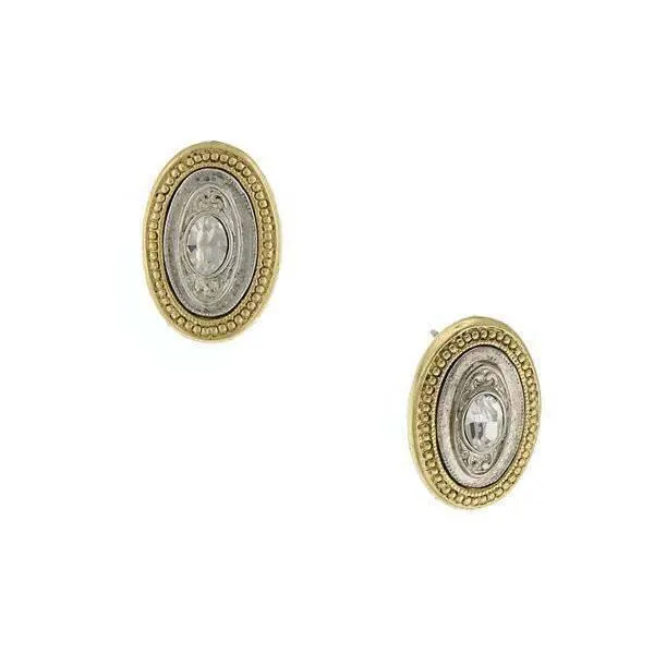 1928 Jewelry Crystal Oval Button Earrings 1928 Jewelry