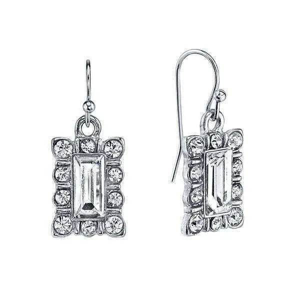 1928 Jewelry Crystal Rectangle Drop Earrings 1928 Jewelry