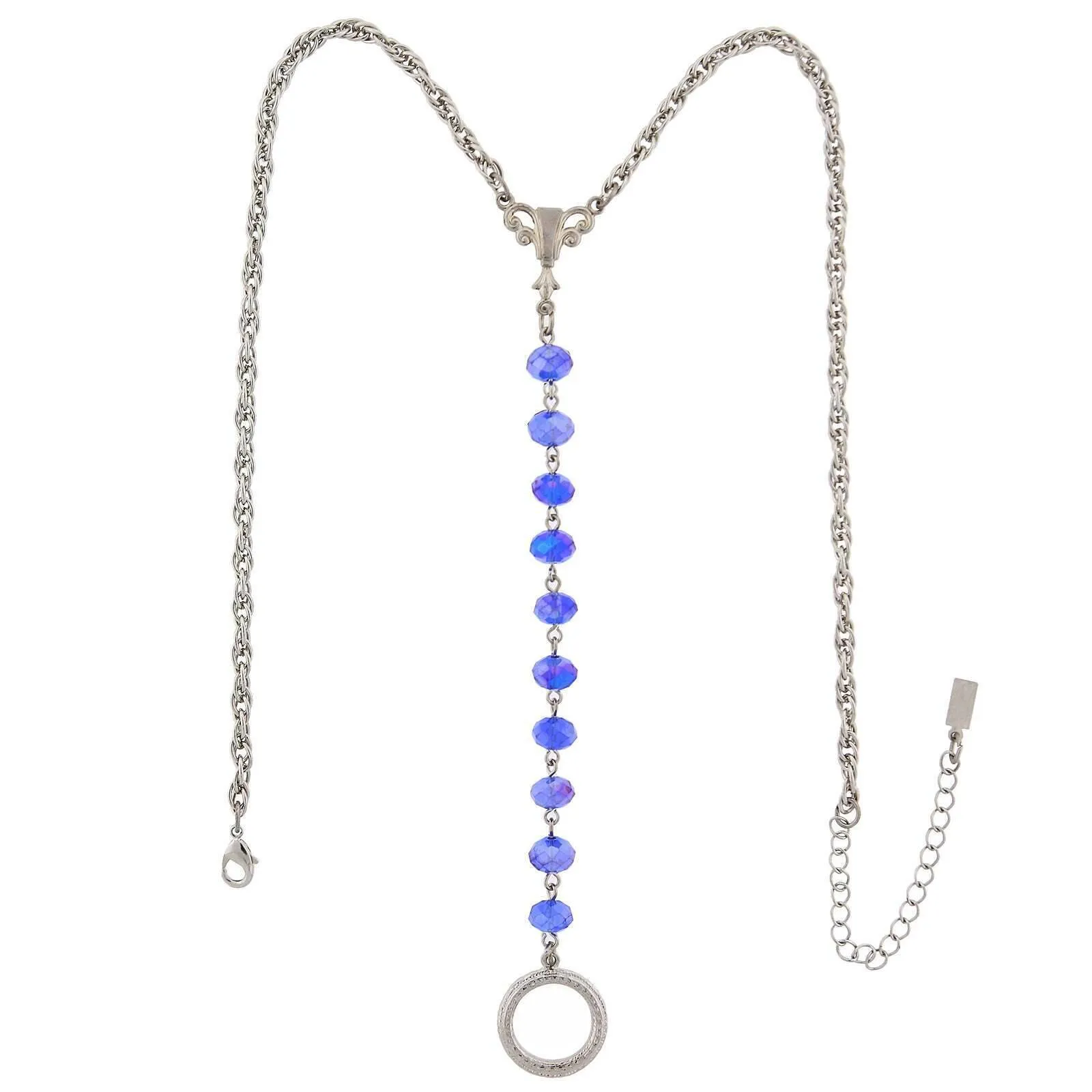 1928 Jewelry Crystal Rosary Badge And Eyeglass Holder Y-Necklace 16"   3" Extender 1928 Jewelry