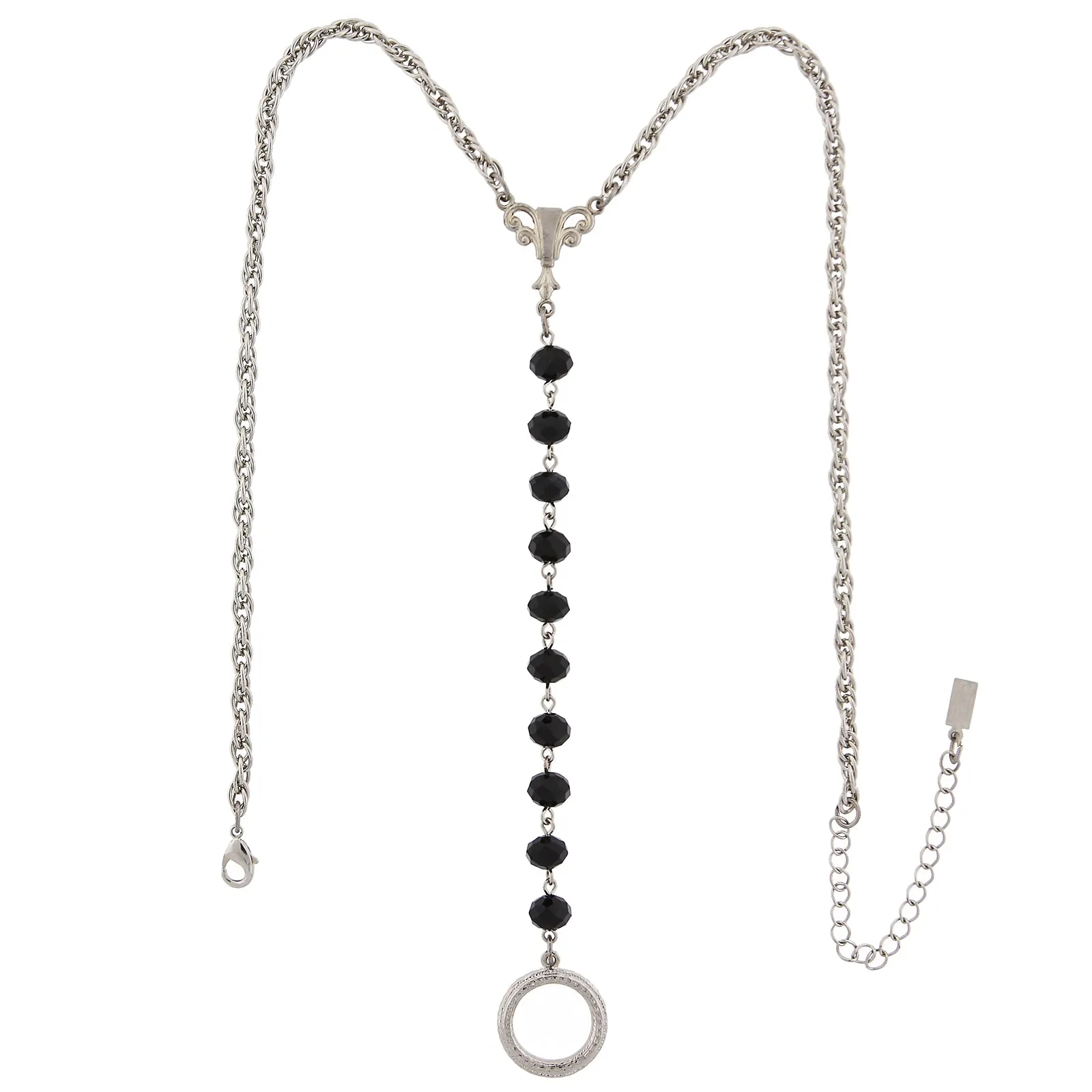 1928 Jewelry Crystal Rosary Badge And Eyeglass Holder Y-Necklace 16"   3" Extender 1928 Jewelry