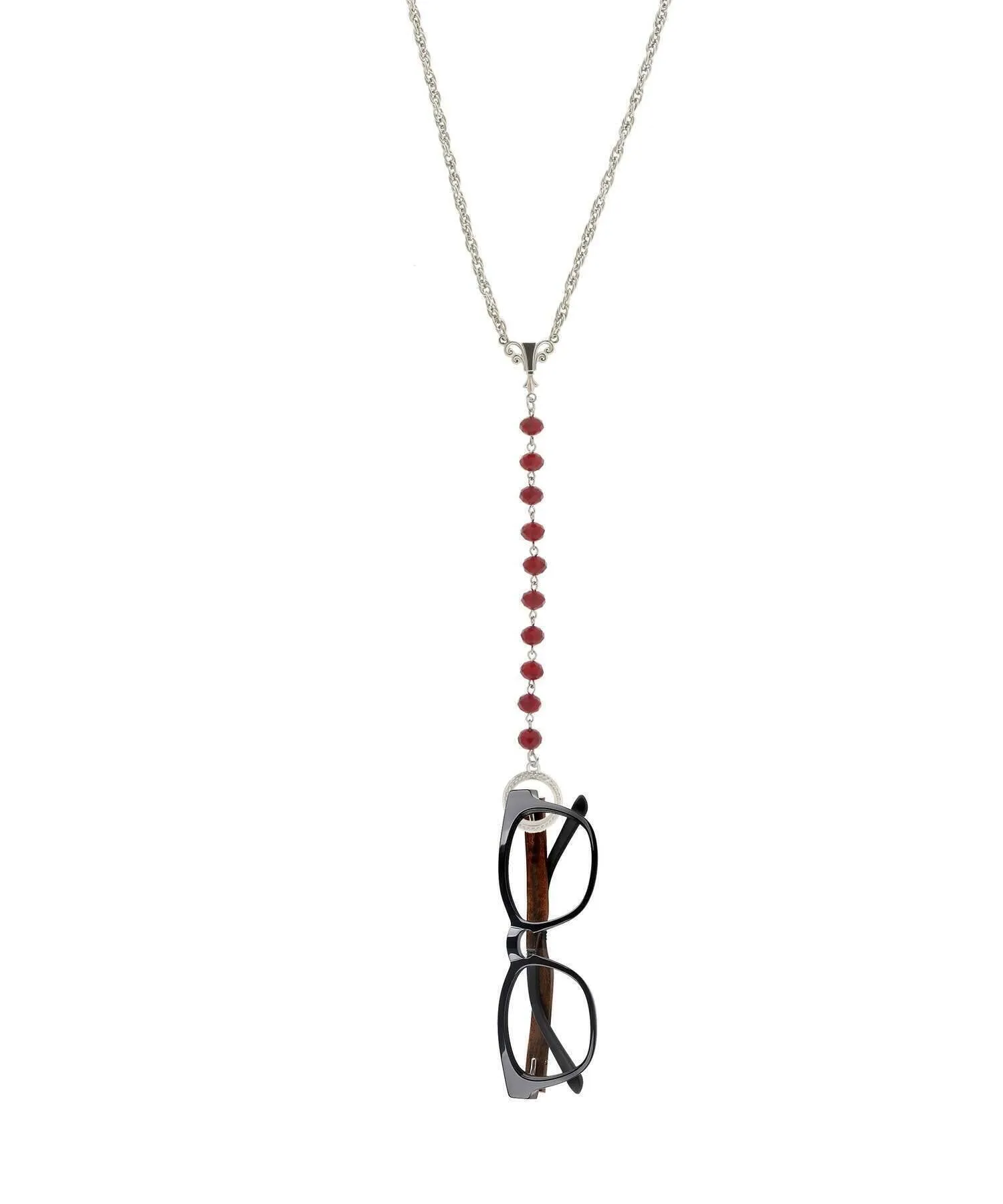 1928 Jewelry Crystal Rosary Badge And Eyeglass Holder Y-Necklace 16"   3" Extender 1928 Jewelry