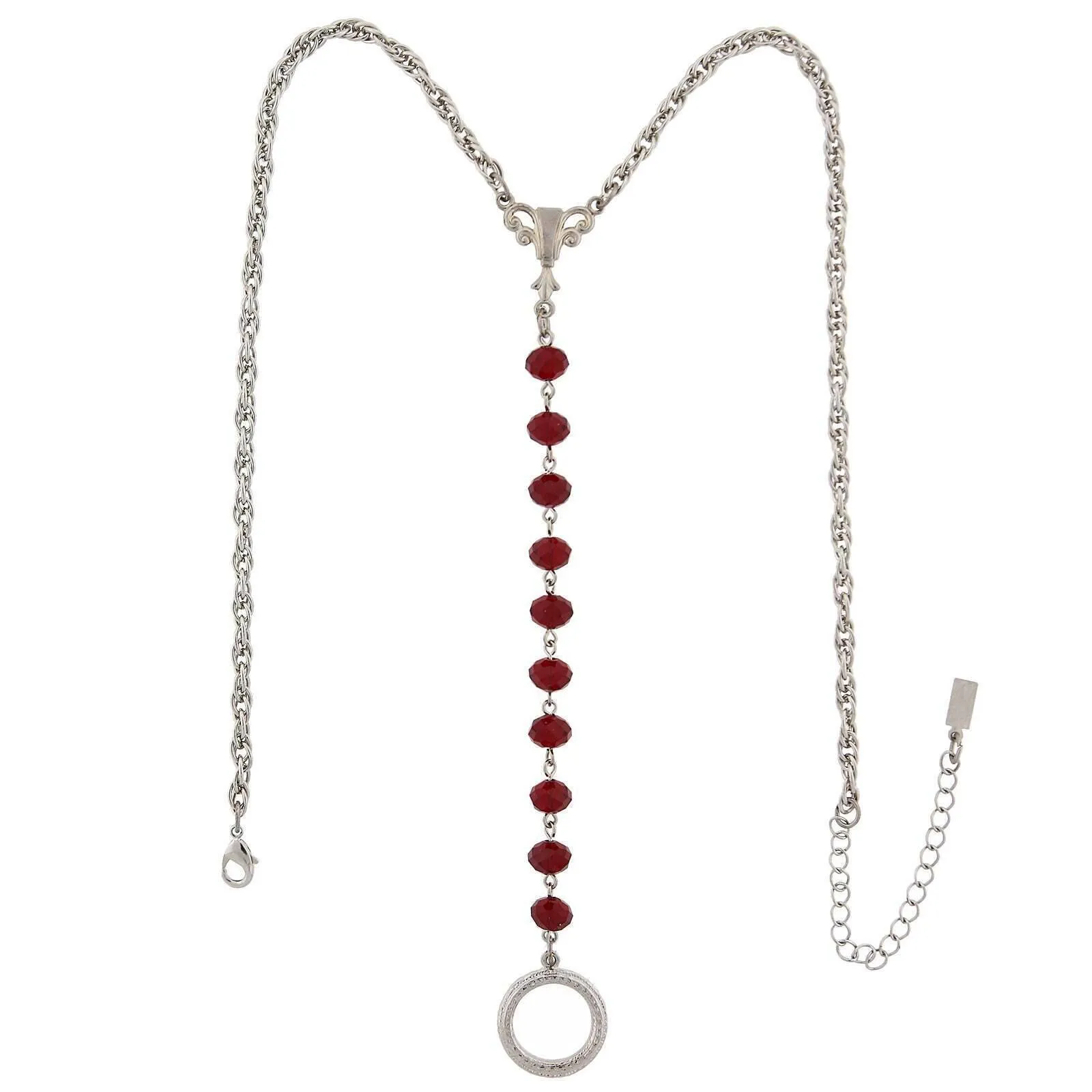 1928 Jewelry Crystal Rosary Badge And Eyeglass Holder Y-Necklace 16"   3" Extender 1928 Jewelry