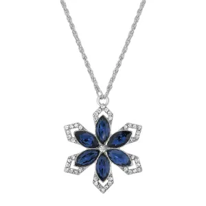 1928 Jewelry Crystal Sapphire Blue Stone Flower Pendant Necklace 16"   3" Extender 1928 Jewelry