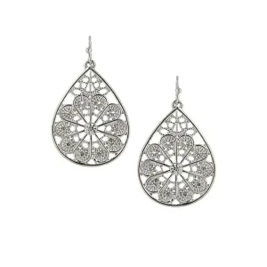 1928 Jewelry Crystal Silver Fancy Filigree Teardrop Earrings 1928 Jewelry