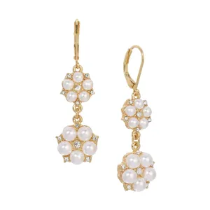 1928 Jewelry Crystal Star Flower White Faux Pearl Dangling Earrings 1928 Jewelry