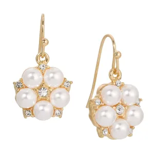 1928 Jewelry Crystal Star Flower White Faux Pearl Drop Earrings 1928 Jewelry