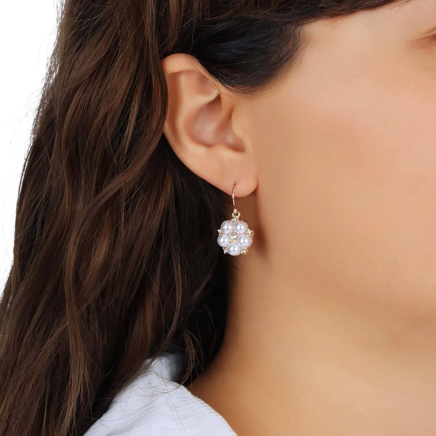1928 Jewelry Crystal Star Flower White Faux Pearl Drop Earrings 1928 Jewelry