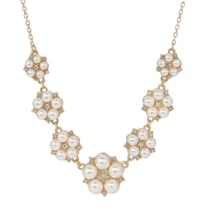 1928 Jewelry Crystal Star Flower White Faux Pearl Necklace 16"   3" Extender 1928 Jewelry