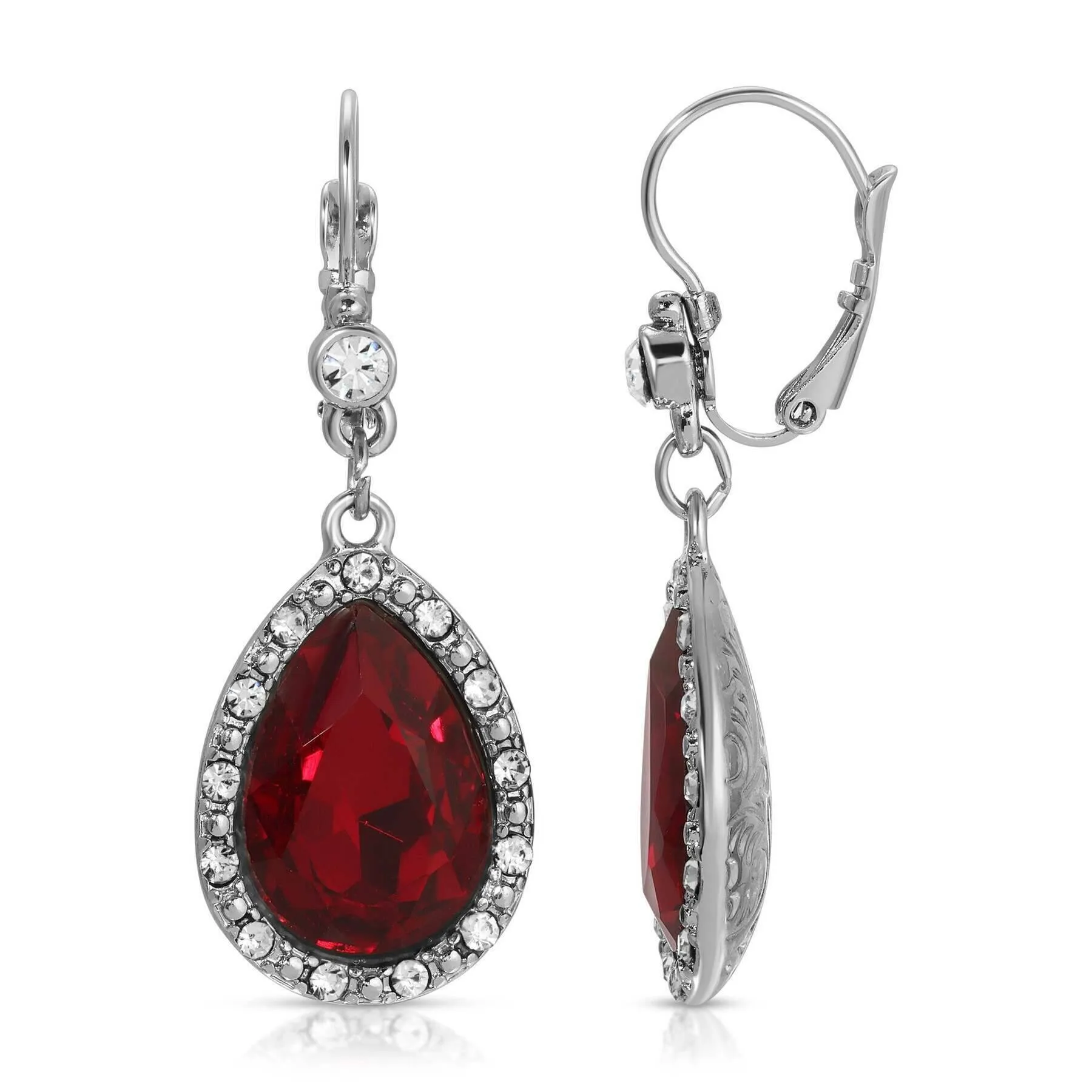 1928 Jewelry Crystal Teardrop Siam Red Crystal Drop Earrings 1928 Jewelry
