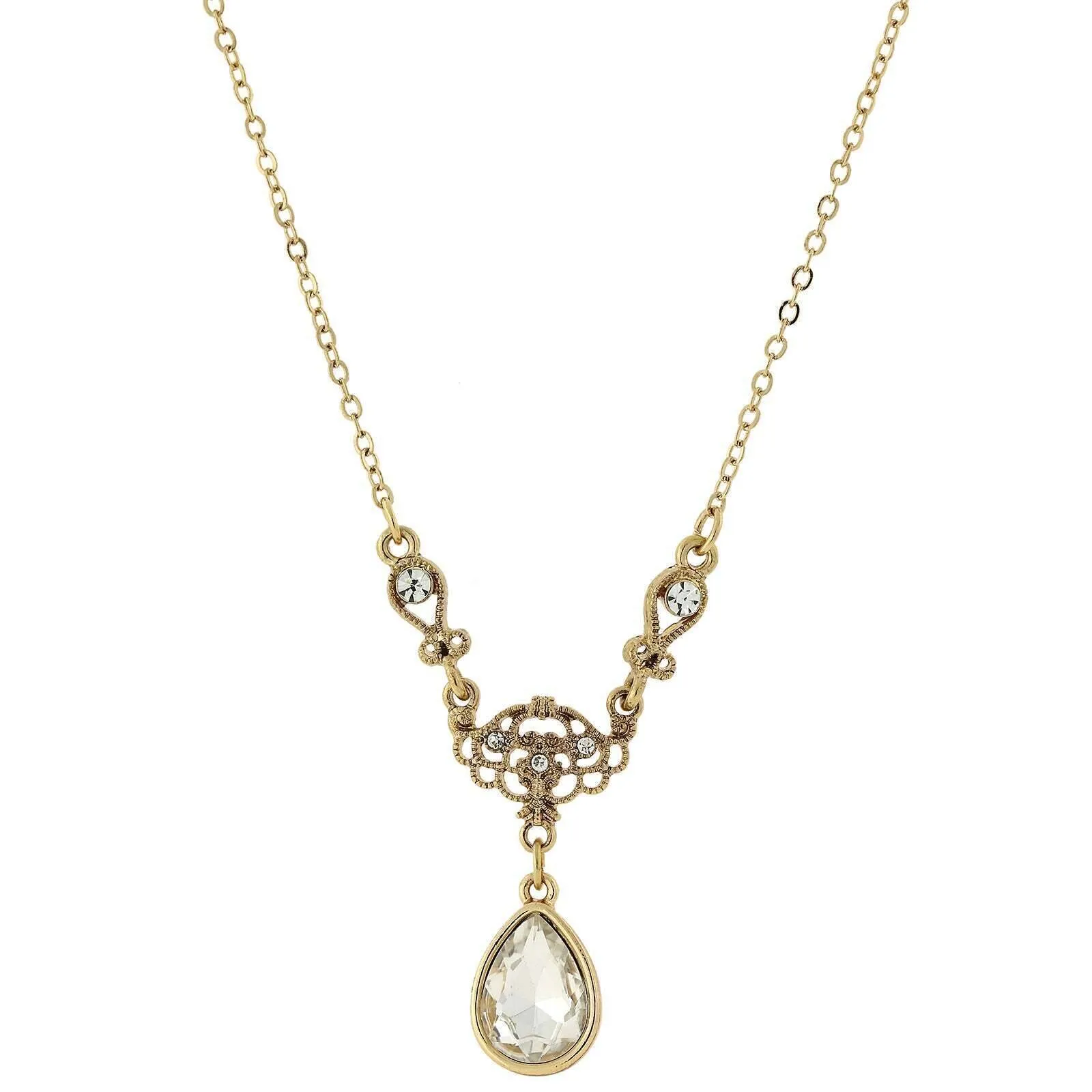 1928 Jewelry Crystal Teardrop Y-Necklace 16"   3" Extender 1928 Jewelry