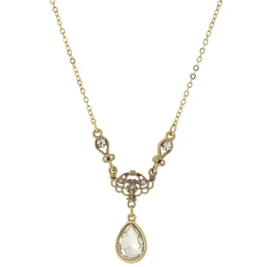 1928 Jewelry Crystal Teardrop Y-Necklace 16"   3" Extender 1928 Jewelry