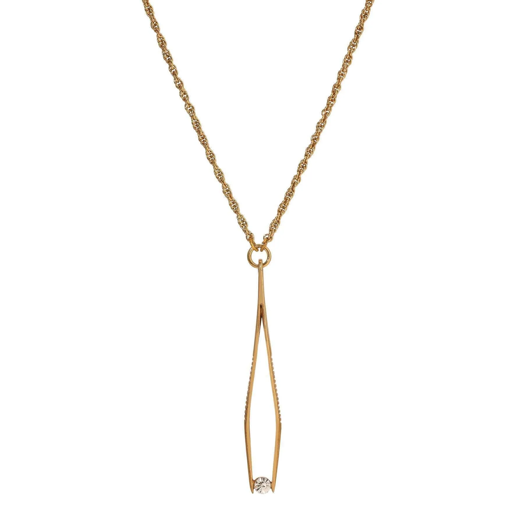 1928 Jewelry Crystal Tweezer Pendant Necklace 24" 1928 Jewelry