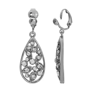1928 Jewelry Crystal Vine Teardrop Clip On Earrings 1928 Jewelry