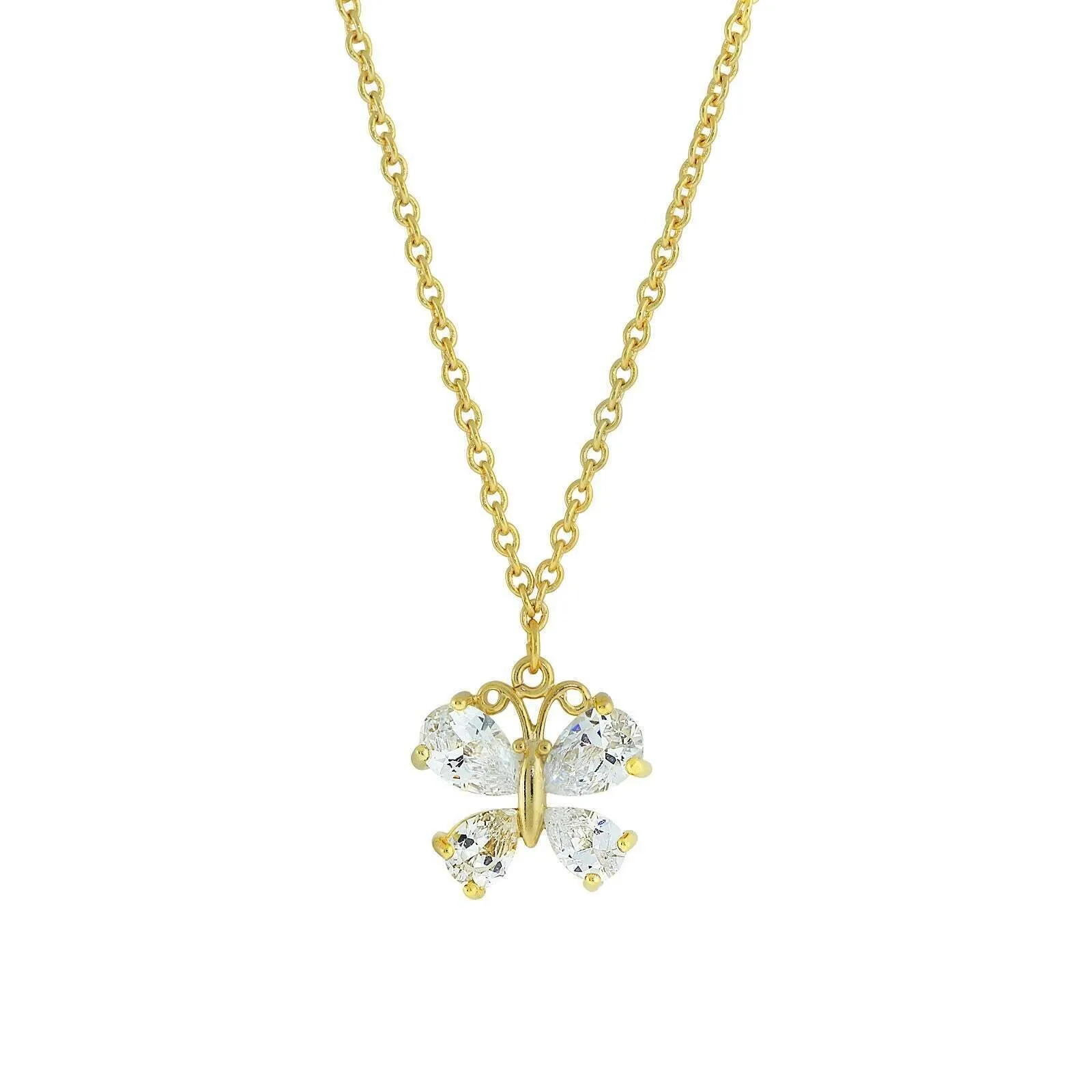 1928 Jewelry Cubic Zirconia Butterfly Pendant Necklace 16"   3" Extender 1928 Jewelry