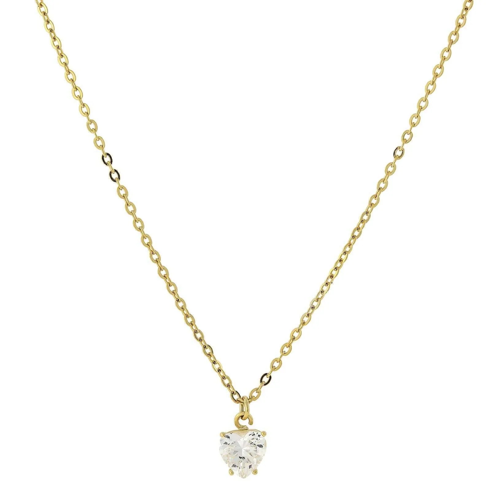 1928 Jewelry Cubic Zirconia Solitaire Heart Pendant Necklace 16"   3" Extender 1928 Jewelry