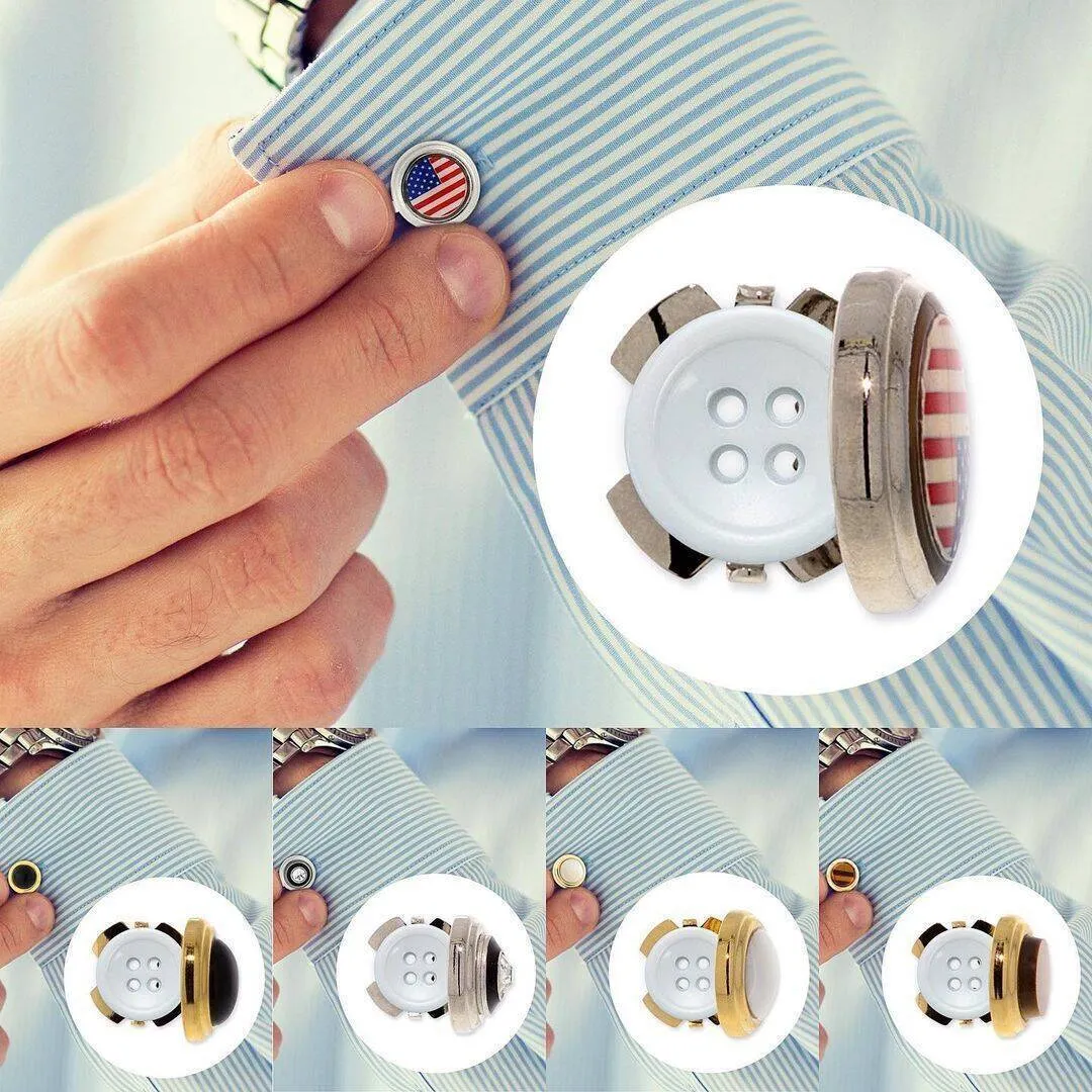 1928 Jewelry CUFF IT! Cufflinks Black Stone Round Button Covers 1928 Jewelry