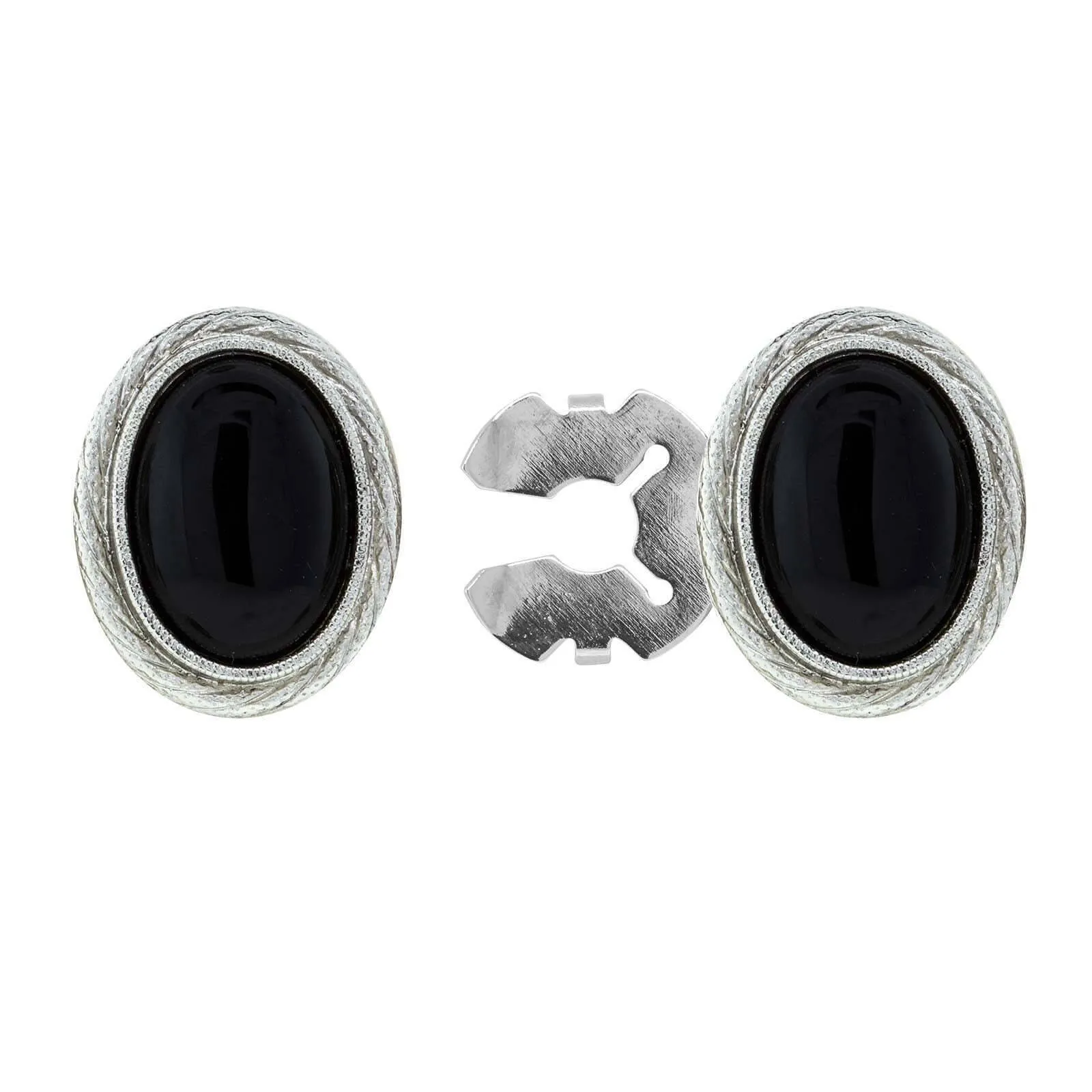 1928 Jewelry CUFF IT! Cufflinks Genuine Stone Oval Button Cover 1928 Jewelry