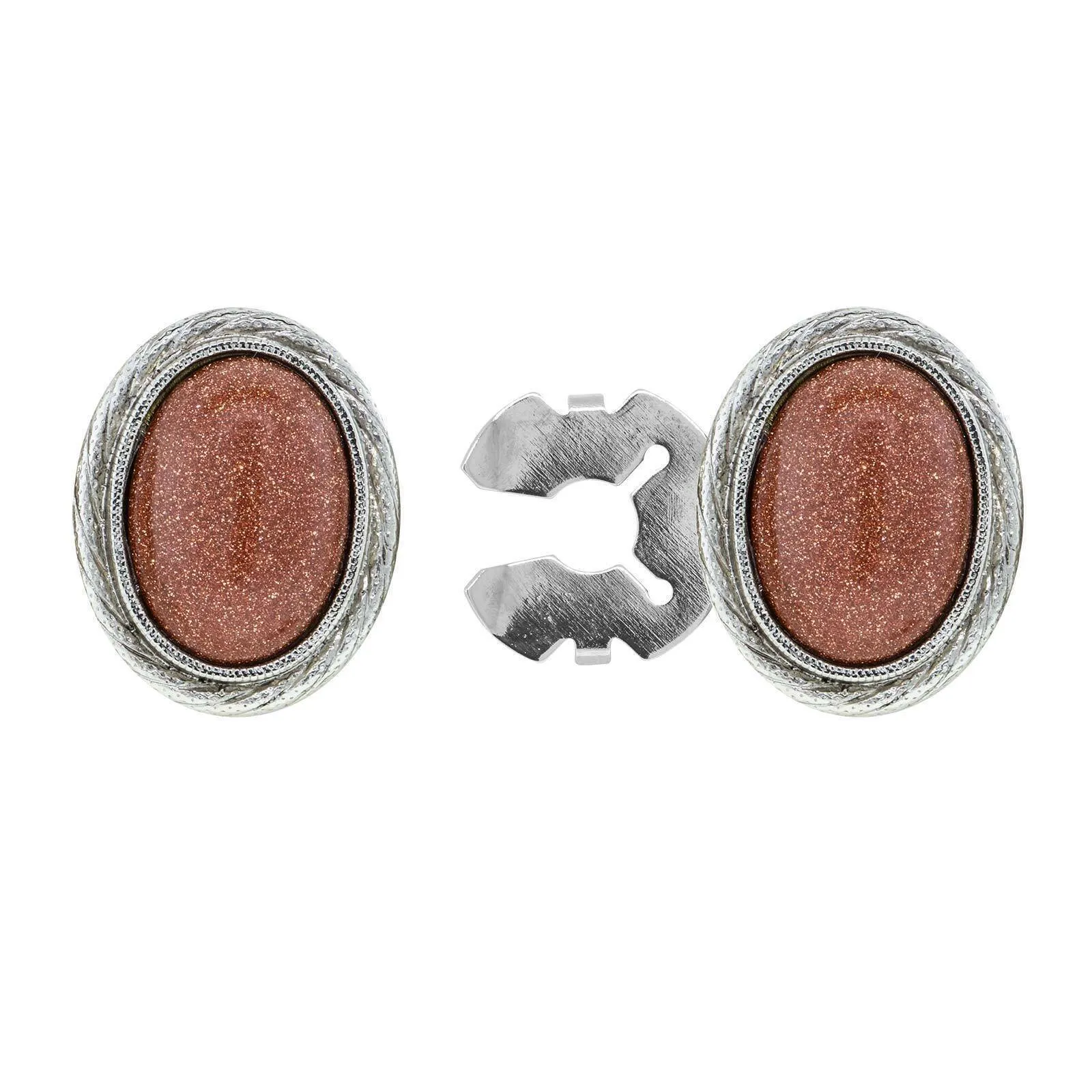 1928 Jewelry CUFF IT! Cufflinks Genuine Stone Oval Button Cover 1928 Jewelry
