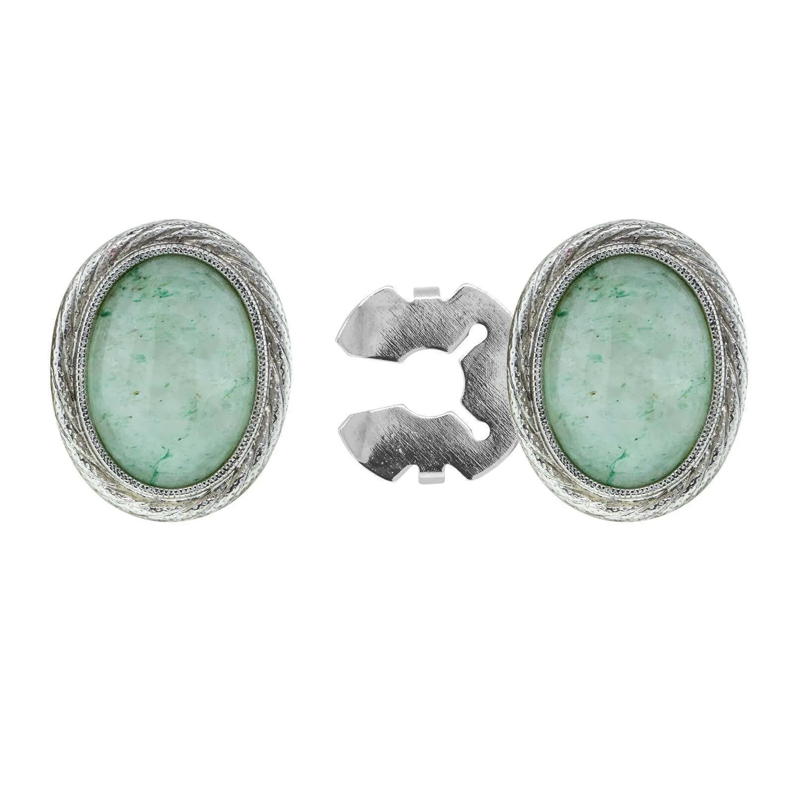 1928 Jewelry CUFF IT! Cufflinks Genuine Stone Oval Button Cover 1928 Jewelry