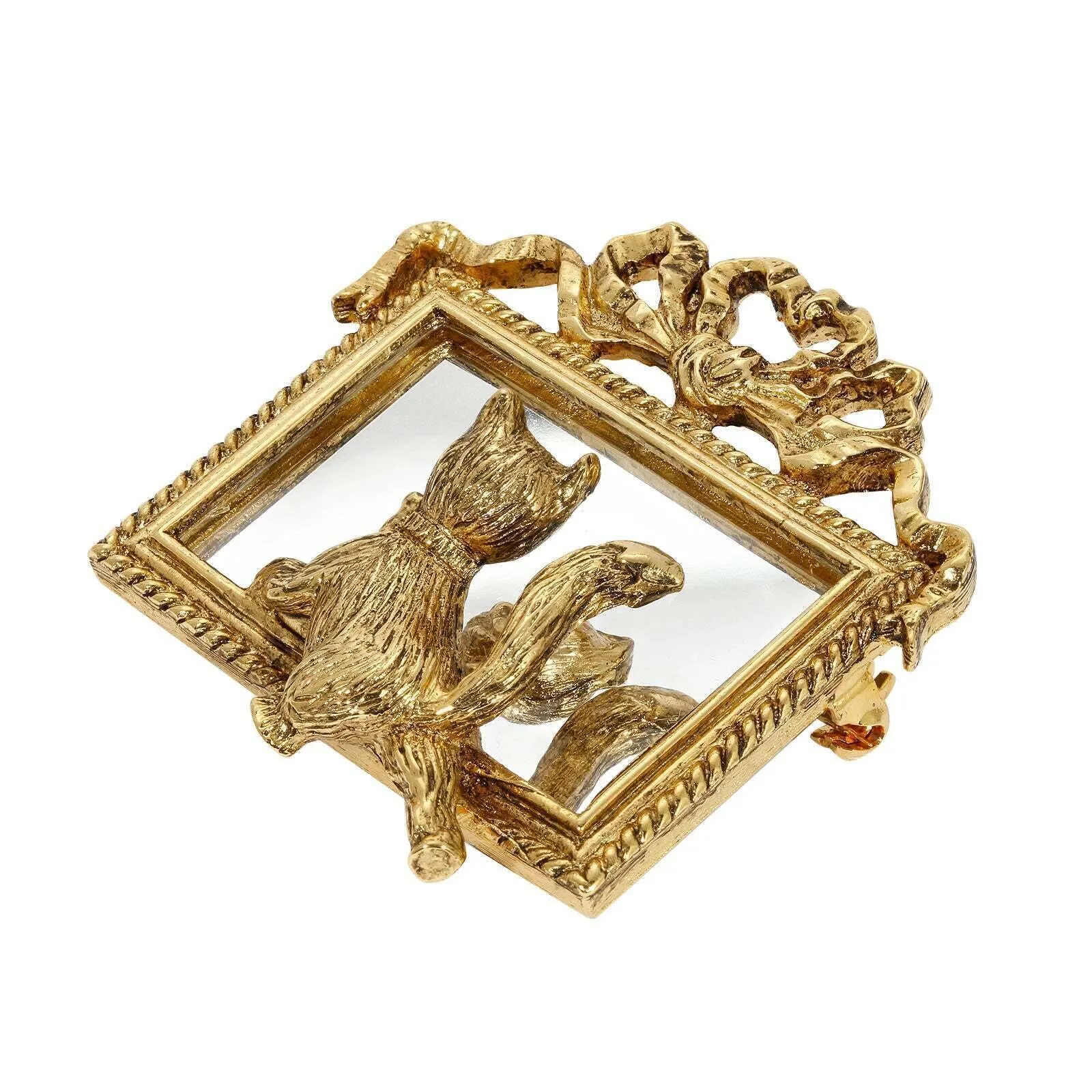 1928 Jewelry Curious Kitty Cat Mirror Frame Pin 1928 Jewelry