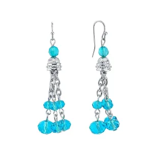 1928 Jewelry Cyprus Aqua Blue Glass Crystal Tassel Drop Earrings 1928 Jewelry