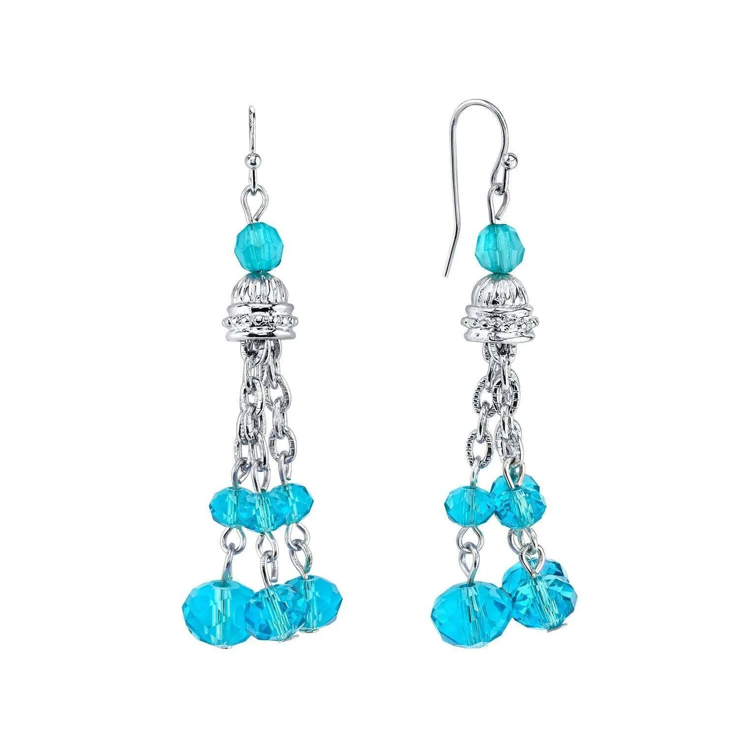 1928 Jewelry Cyprus Aqua Blue Glass Crystal Tassel Drop Earrings 1928 Jewelry