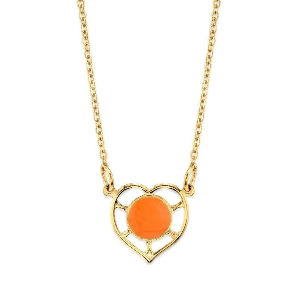 1928 Jewelry Dainty Heart With Enamel Circle Pendant Necklace 16" 1928 Jewelry